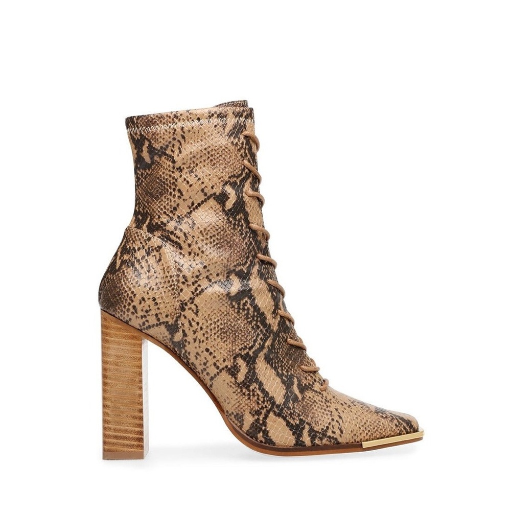 STEVE MADDEN LEATHER SNAKE SKIN PRINT LACE UP BOOTIE